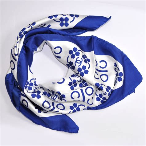 blue and white chanel scarf|chanel silk scarf price.